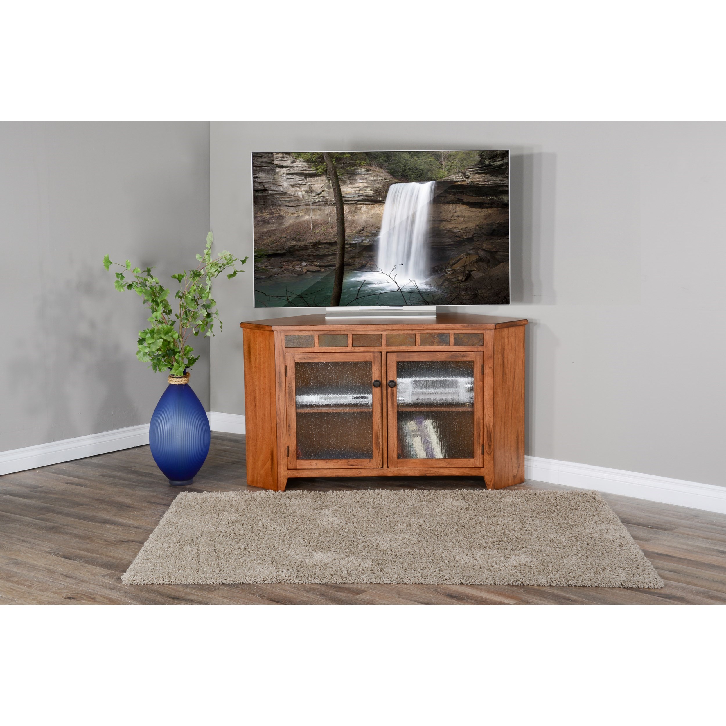 Sunny Designs Sedona 2 55" Corner TV Stand with Glass Doors and Slate